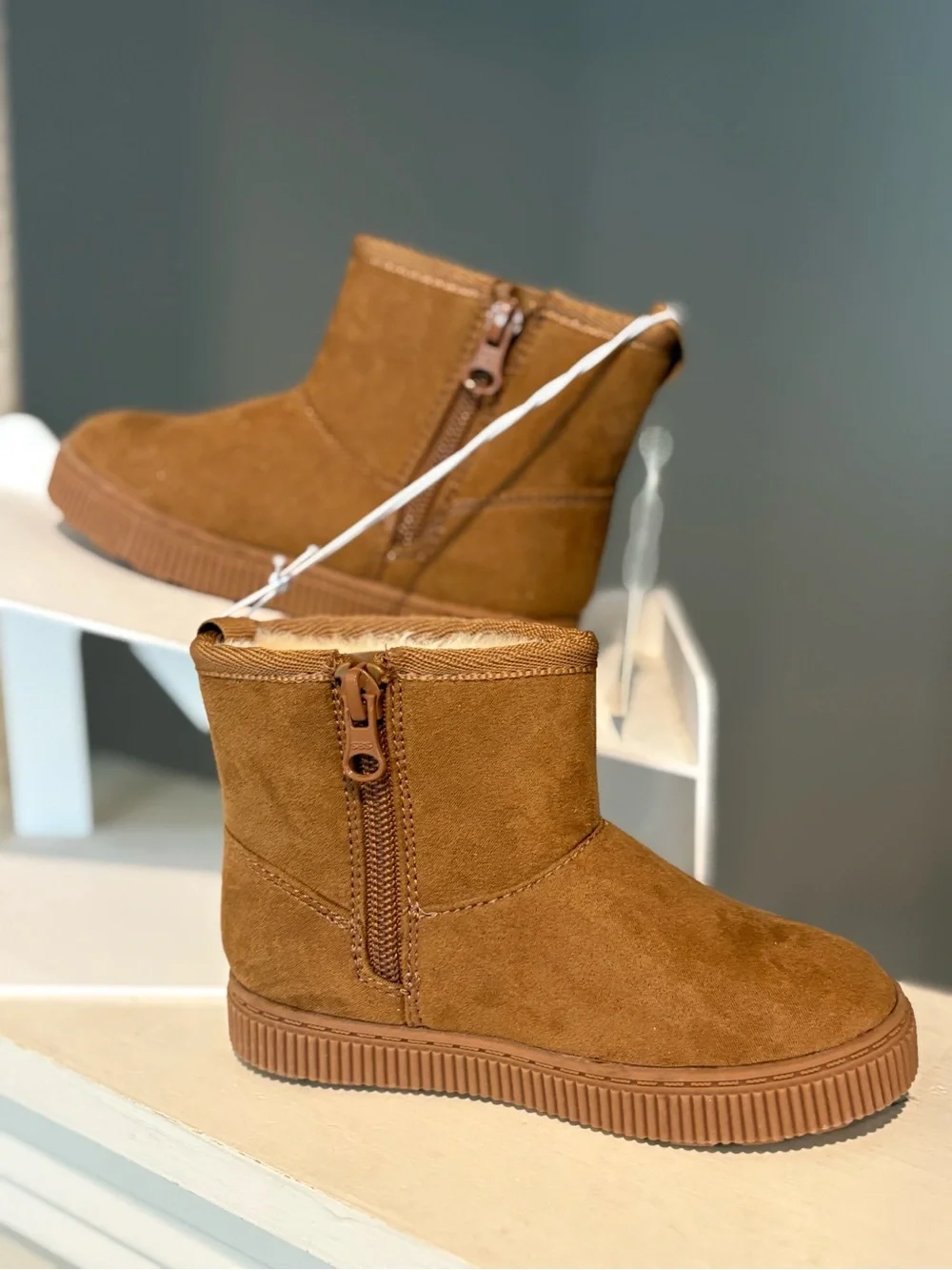 Cat and Jack Toddler Girl Arlo Zipper Shearling Boots Cognac Brown Faux Sz 8 NEW